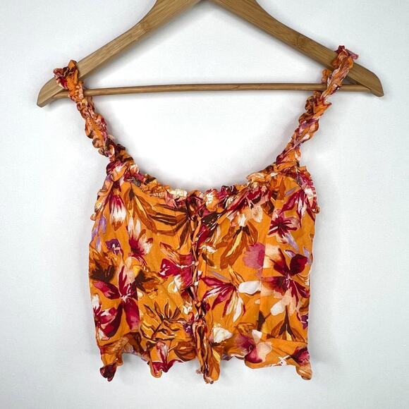 H&M Tropical Floral Ruffle Crop Top XS - Picture 4 of 10